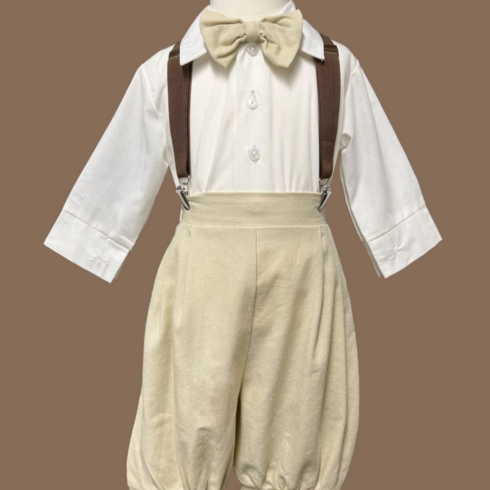 Cream and White Boys' Outfit with Bow Tie